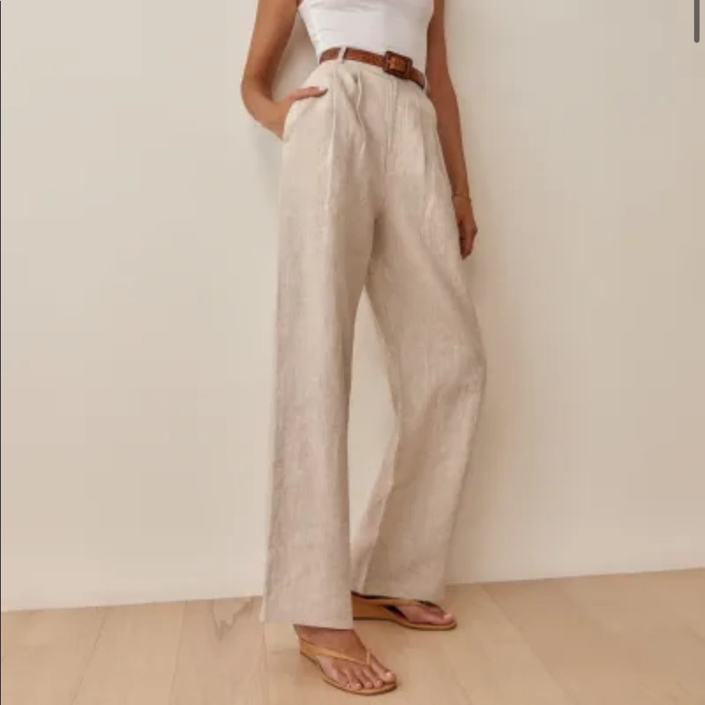 NWT Reformation Petites Vesta Long Linen Pants 0P Oatmeal